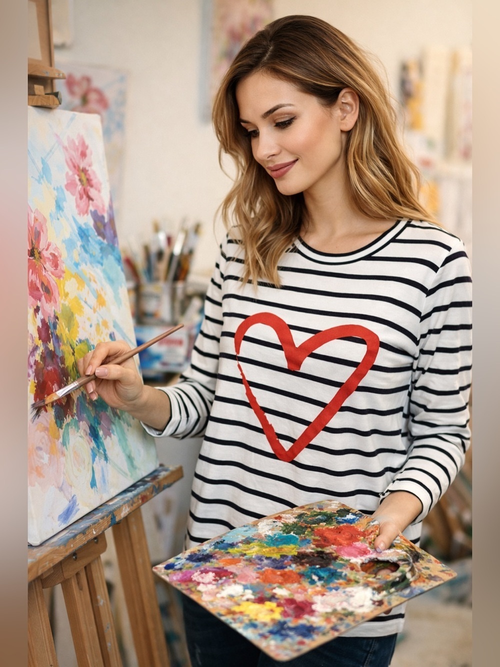 Pixie Lady Striped Heart Long Sleeve Shirt Sz S Valentine Soft Black White Red